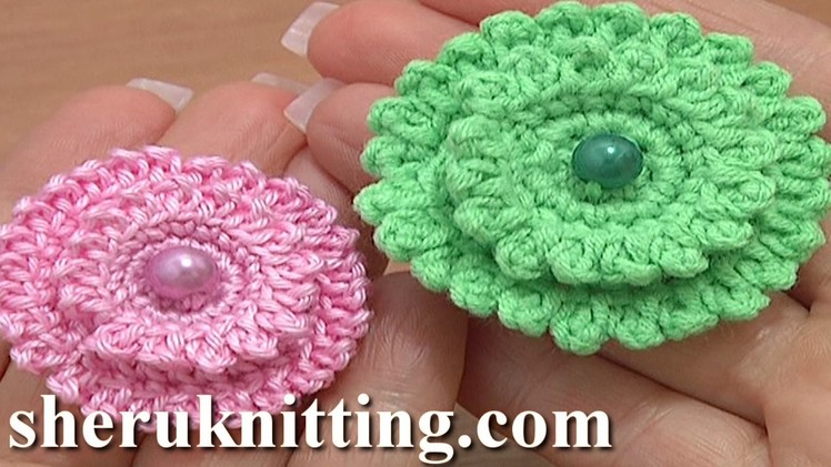 Layered Crochet Stuffed Flower Button Tutorial 6 Part 2 of 2 Decrease Stitches