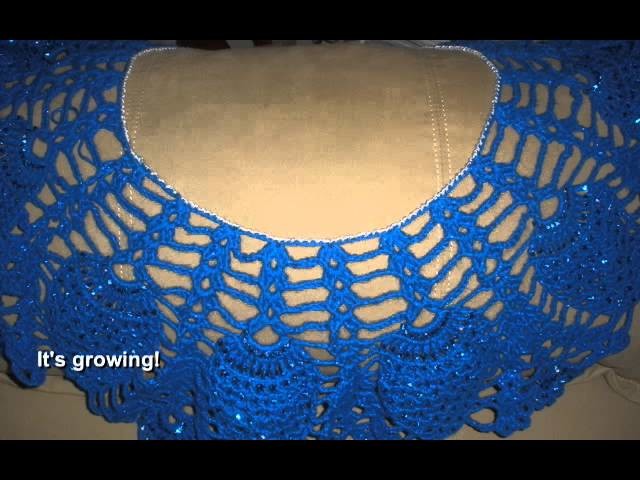 Shimmering Blue Capelet w Gold Beads and Forget Me Not Flowers Medium