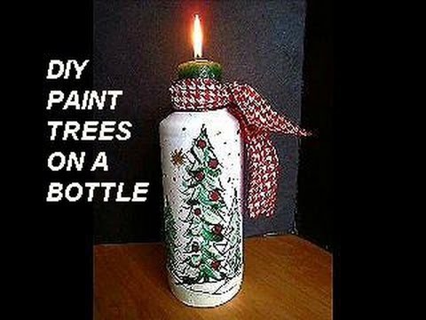 DIY PAINTED BOTTLE, TREES, Christmas vase, candle holder, Christmas tree