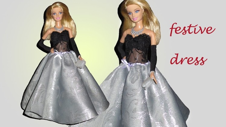 How to make BARBIE doll FESTIVE DRESS, (DIY)