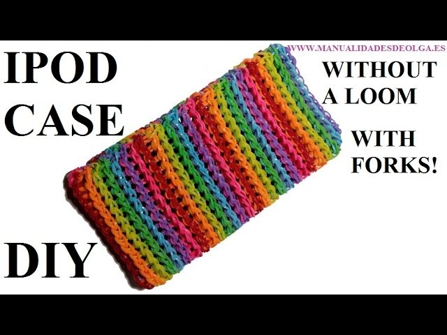 How to make IPOD CASE with 2 forks, without rainbow loom easy, tutorial diy iphone case rubber bands