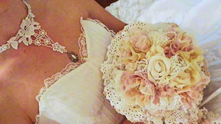 DIY Wedding Brooch Bridal Bouquet using laces, Choker and Headpiece