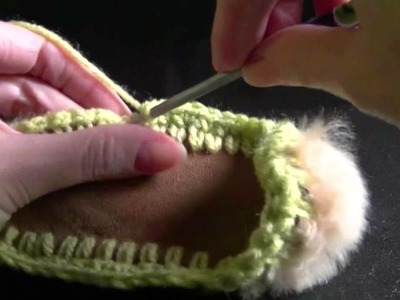 How to Crochet a Baby Bootie onto a Sheepskin sole Part 1 of 2