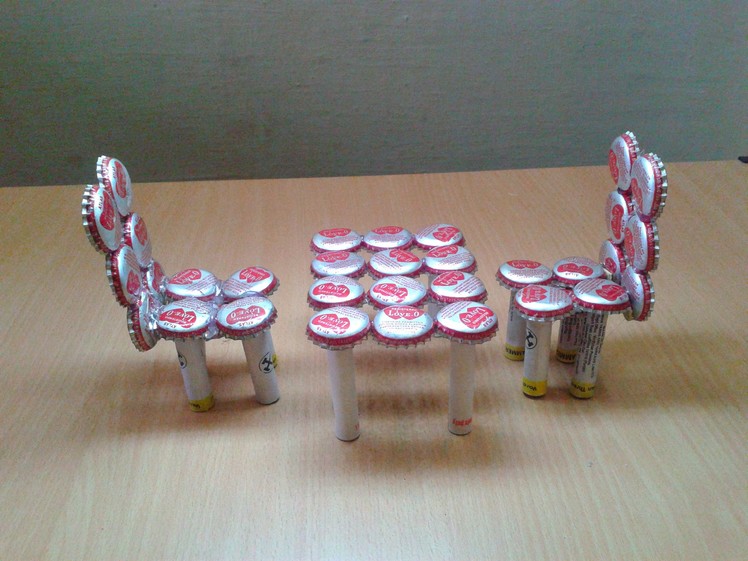 Make Miniature Table & Chairs from Waste Bottle Caps: Recycled Craft Ideas