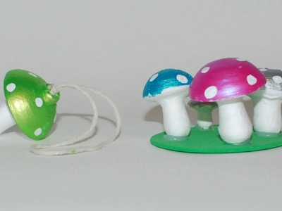 Mushroom craft ideas: Hand painted spun cotton ornaments