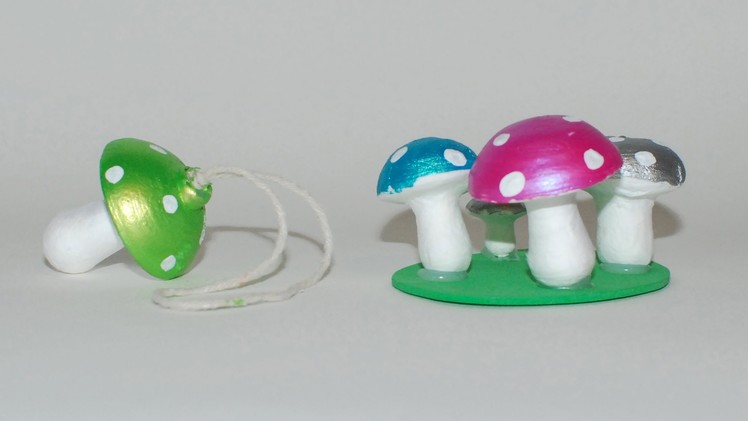 Mushroom craft ideas: Hand painted spun cotton ornaments