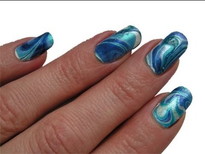 Water Marbling Nail Art Tutorial blue.white easy step by step deutsch DIY
