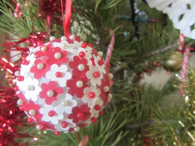 Christmas Ornament Syrofoam Ball Paper Flowers Push Pins