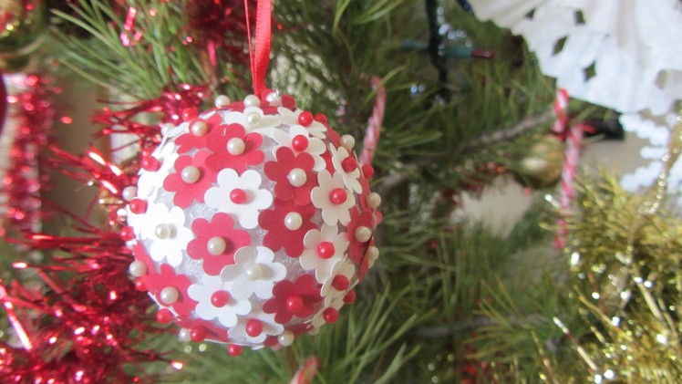 Christmas Ornament Syrofoam Ball Paper Flowers Push Pins