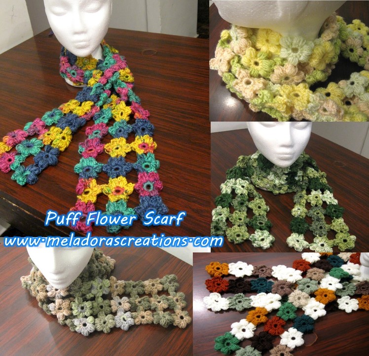 Crochet Puff Stitch Flower Scarf - Crochet Tutorial