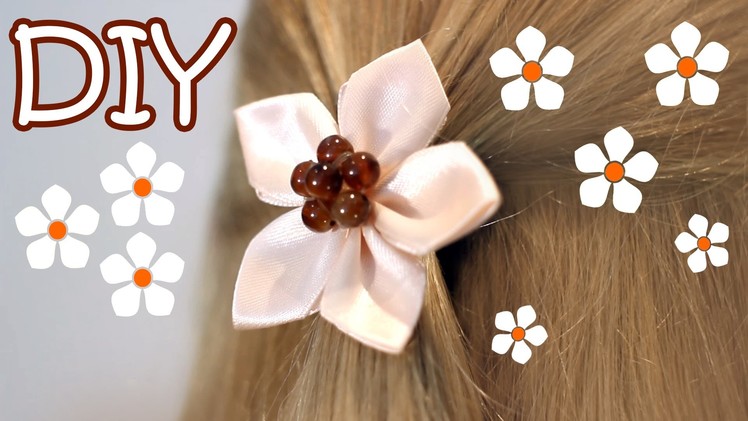 DIY Easy Kanzashi Flower Tutorial - How To Make 5 Petals Ribbon Flower Hair Ornament