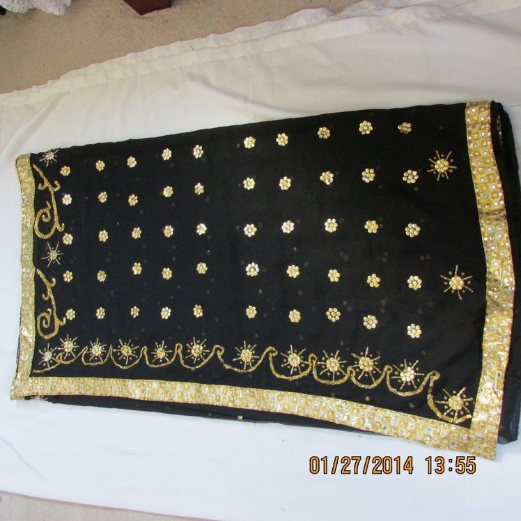 HOW TO CREATE DESIGNER ZORDOSI SAREE WITH SEQUINS, BEADS AND TRIM FOR LESS THAN TWENTY DOLLARS.