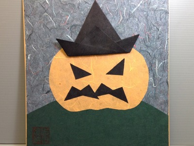 Origami Jack O'Lantern with Witch Hat - How to Make an Origami Display Shikishi