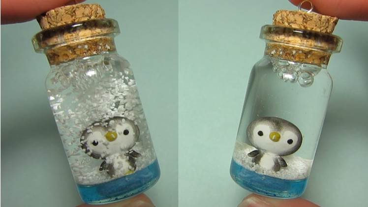 Penguin Mini Snow Globe: Bottle Charm (Polymer Clay)