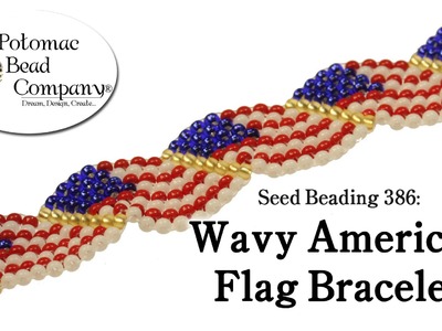 Seed Beading 386   Wavy American Flag Bracelet