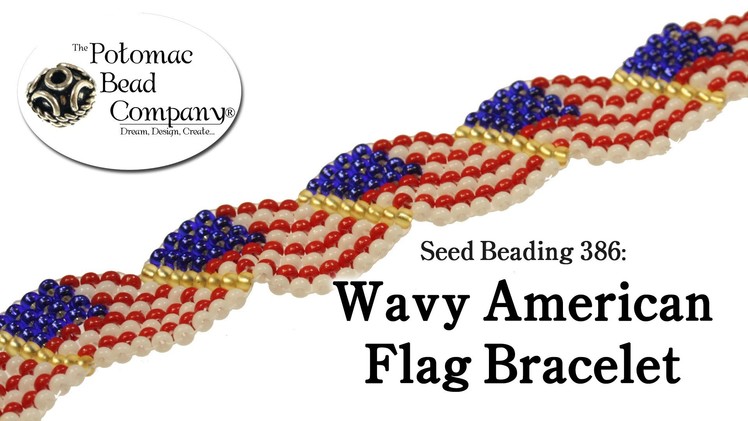Seed Beading 386   Wavy American Flag Bracelet