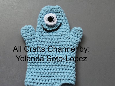 #crochet bath mitt - One eye blue monster baby bath mitt