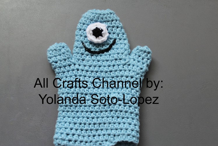 #crochet bath mitt - One eye blue monster baby bath mitt