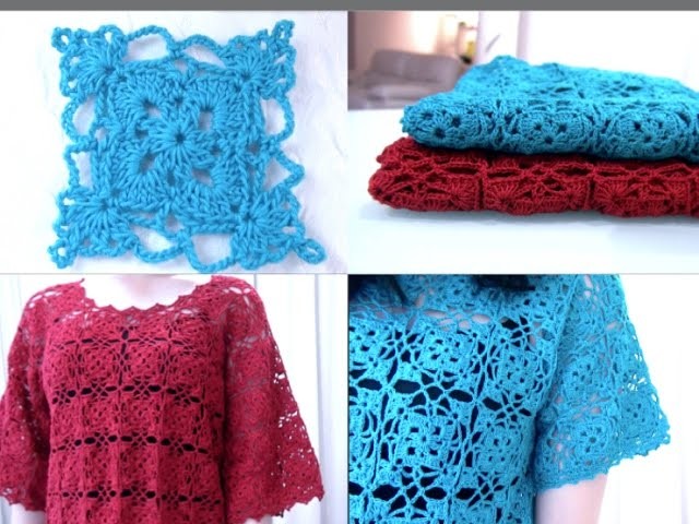 Crochet Granny Square Top #4 part 2 of 2 (Granny Square Pattern #5)