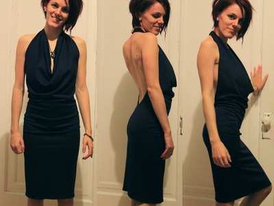 DIY Easy Backless Dress Tutorial with a Halter Top Cowl Neck