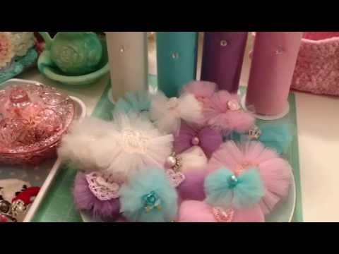 Tulle flowers & bows, crochet basket and crochet pretties