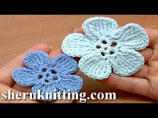 Crochet 5-Petal Flat Flower of Tall Complex Stitches Tutorial 49 Part 2 of 2 Einfache Blume häkeln