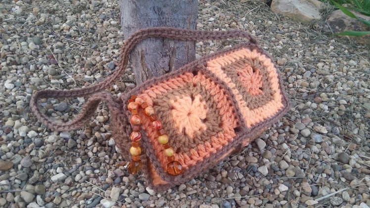 #Crochet 6 Granny Square Crochet Purse Handbag #TUTORIAL