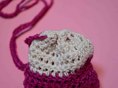 How to Crochet a "Small Pouch Bag" with "Draw String" for Lucky Charms & Keepsakes
