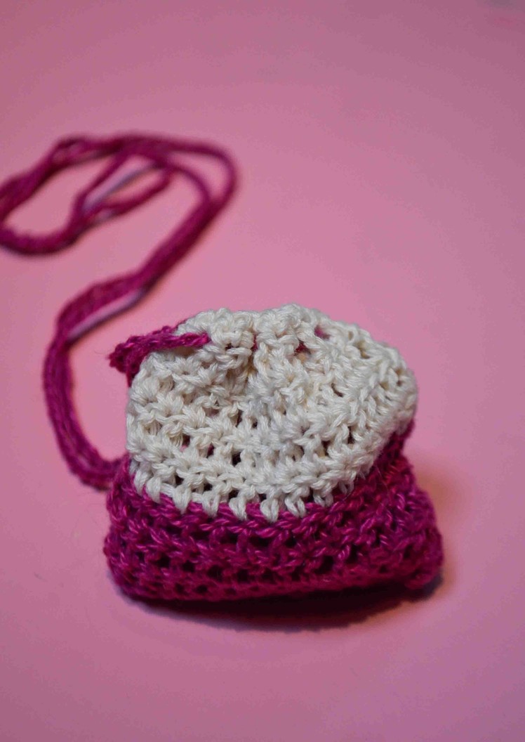 How to Crochet a "Small Pouch Bag" with "Draw String" for Lucky Charms & Keepsakes
