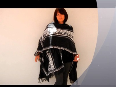 Ruana (shawl) 100% alpaca wool with motives Andean