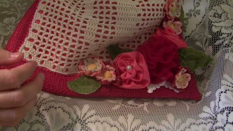 Velma's Tag Swap July 2012 My Tag & Filet Crochet Drawstring Bag Crochet Flower Fabric Flowers