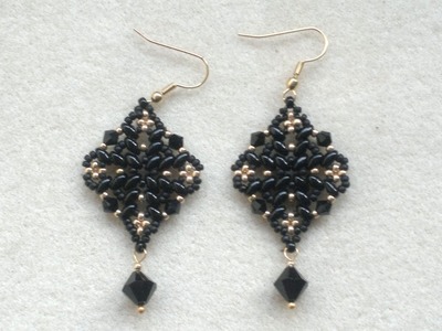 Beading4perfectionists : Classy Diamond shaped black superduo earrings beading tutorial