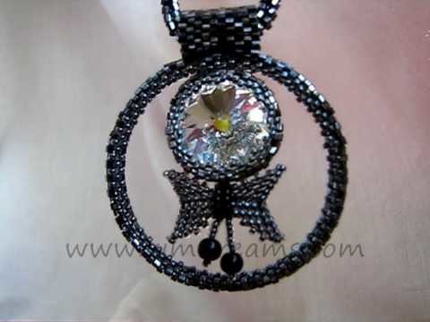 Handmade jewelry, Pendant Black Angel, beads embroidery pendant, Swarovsky Crystal