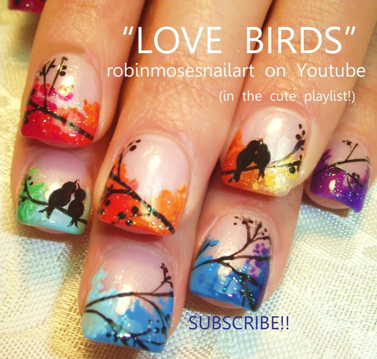 Nail Art Tutorial | Easy Love Bird Nails | Rainbow Lovebird Nail Design