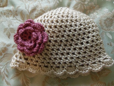 How to crochet a hat or beanie with a shell, scallop edge
