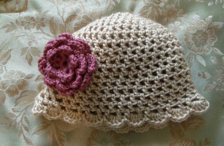 How to crochet a hat or beanie with a shell, scallop edge