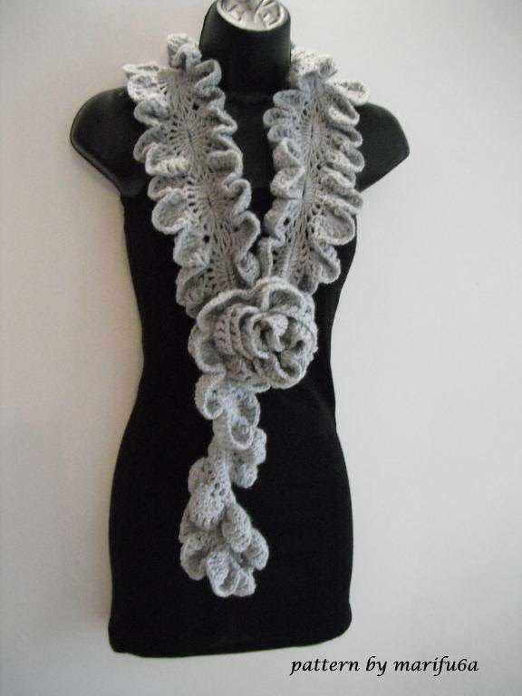 How to Crochet ruffle rose scarf free pattern tutorial for beginners