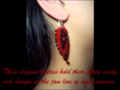 Red Feather Tip Glass and Acrylic Beaded Earrings