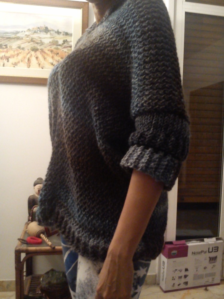 Ruffled Sleeve Pullover Loom Knit