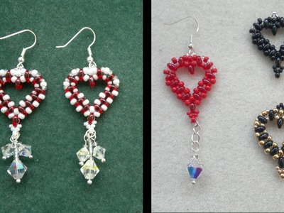 Beading4perfectionists : Simple Valentine Heart earrings with superduo beads beading tutorial