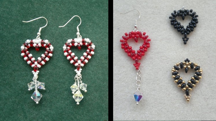 Beading4perfectionists : Simple Valentine Heart earrings with superduo beads beading tutorial