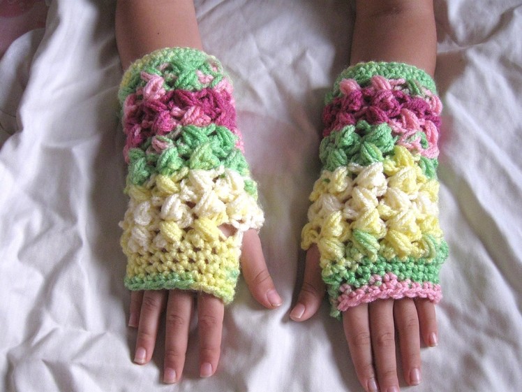 Zig Zag Puff Stitch Finger less Gloves - Crochet Tutorial