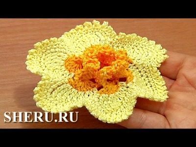 Crochet Narcissus Flower How to Tutorial 65 Part 1 of 2 Crochet 3D Center With Spirals