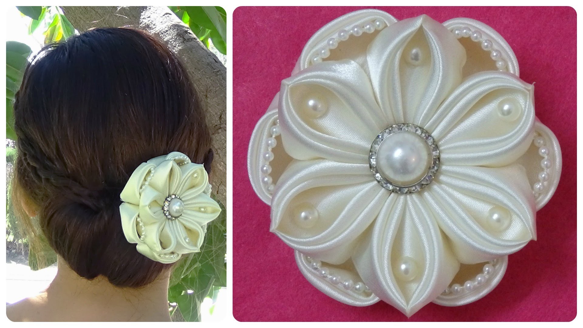 DIY kanzashi satin flower, wedding hair accessoire,kanzashi flower tutorial