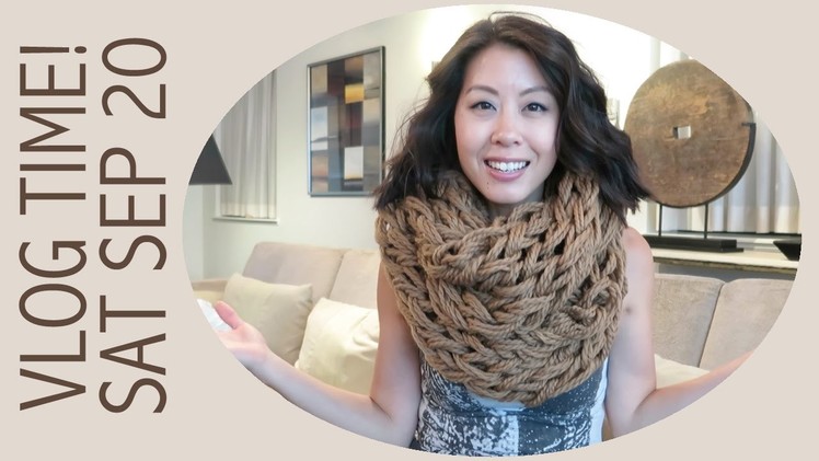 Vlog - Arm Knitting a Chunky Scarf and Donuts!