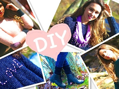DIY Clothes! 5 Easy DIY for Fall. Winter (Swatters, Scarf, Leg Warmer) No sew!