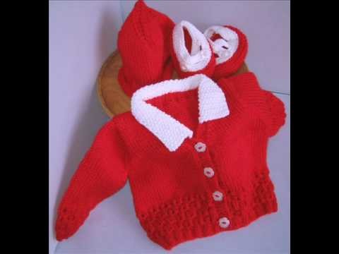 Hand knitted colourful baby cardigans.wmv