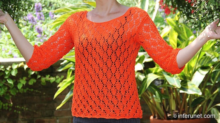 Knitting autumn leaves pattern blouse. Part 3 of 3