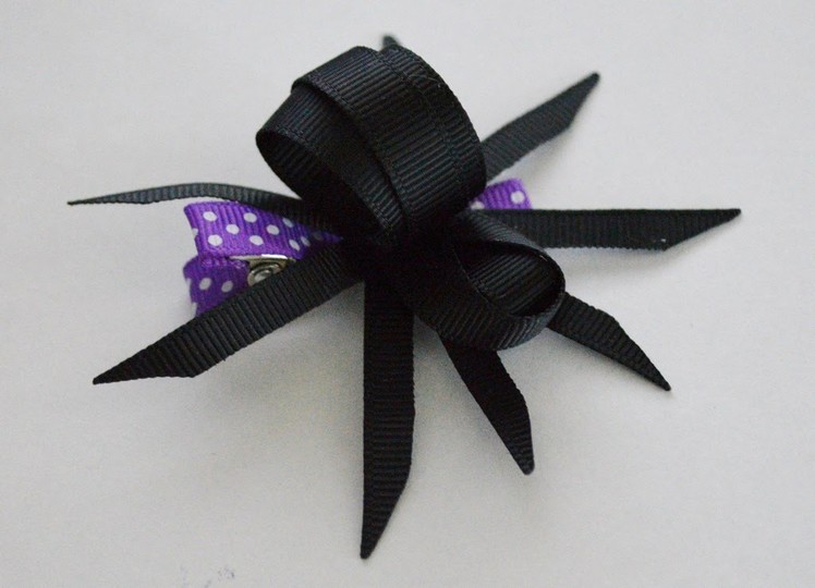 #1 CREEPY SPIDER Ribbon Sculpture Halloween Holiday Hair Clip Bow DIY Free Tutorial by Lacey