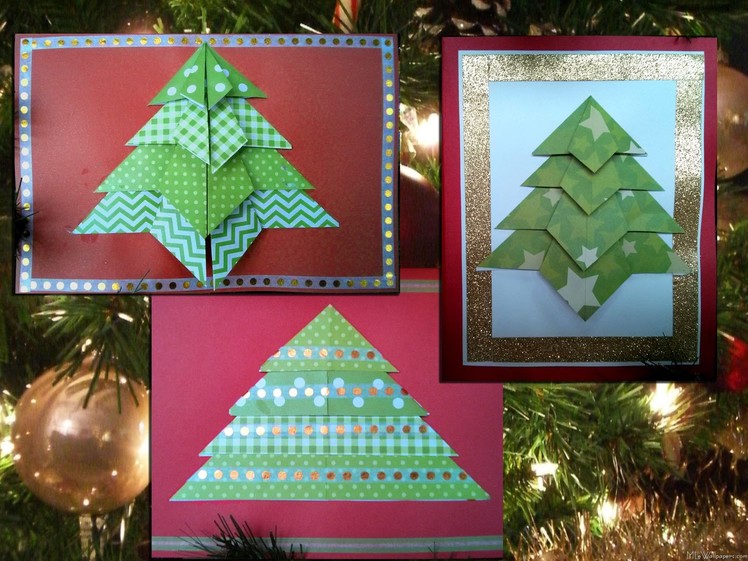 3 Easy Origami Christmas Tree Cards (diff 1.10, 2.10) (Noël Weihnachtskarten Navidad)